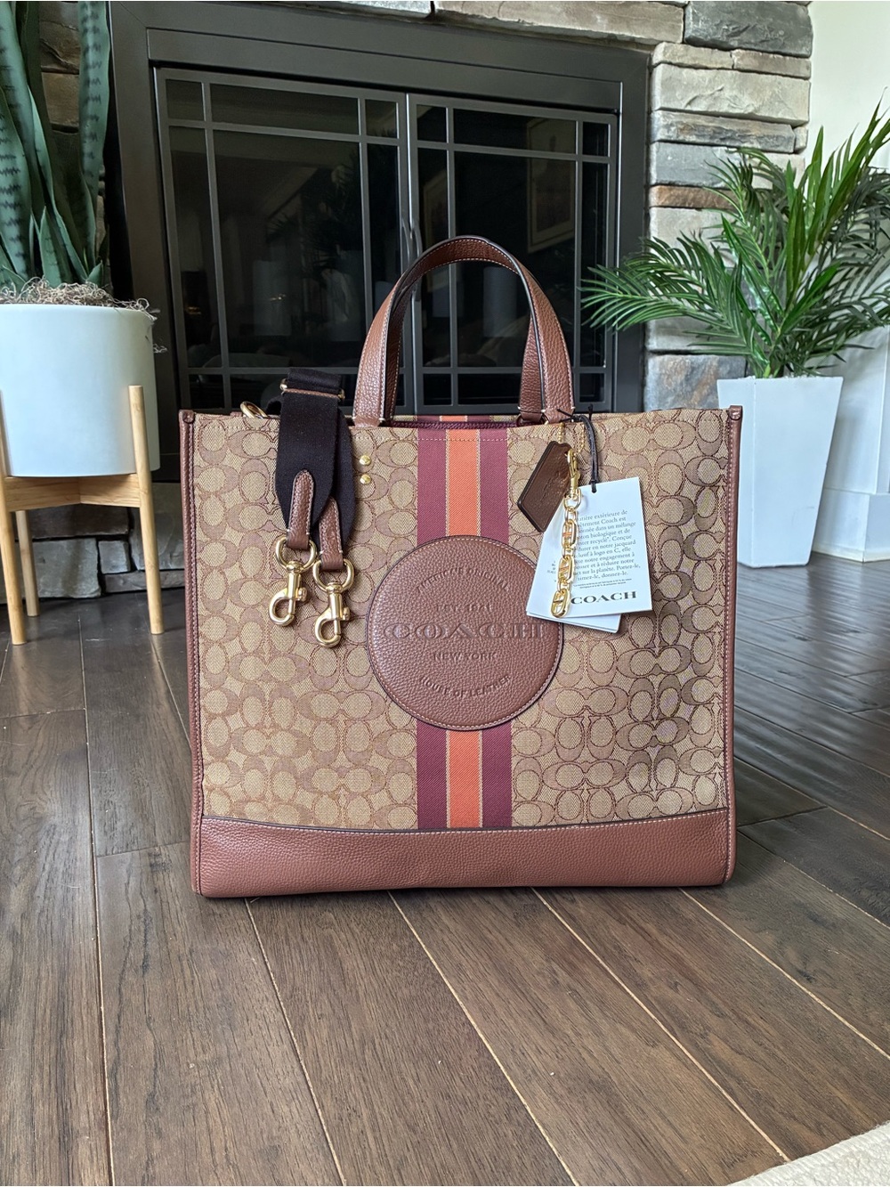 Coach Dempsey 40 Tote Crossbody Purse Sig Jacquard Story Patch Stripe NWT